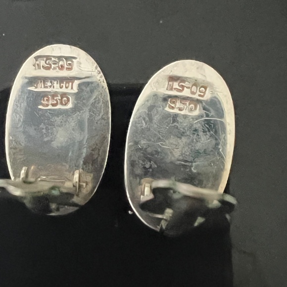 Vintage Taxco 950 Silver Earrings Clip on Black Onyx Large Mexican Modernist - Picture 5 of 7